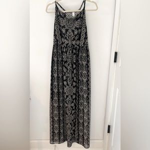 LIZ LANGE MATERNITY Black & cream Lined Maxi sleeveless drawstring dress size XS